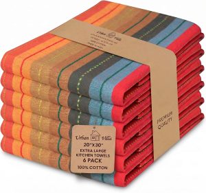 Urban Villa Kitchen Towels Cotton Dish Towels 20”x30” (Set of 6) Red Multi