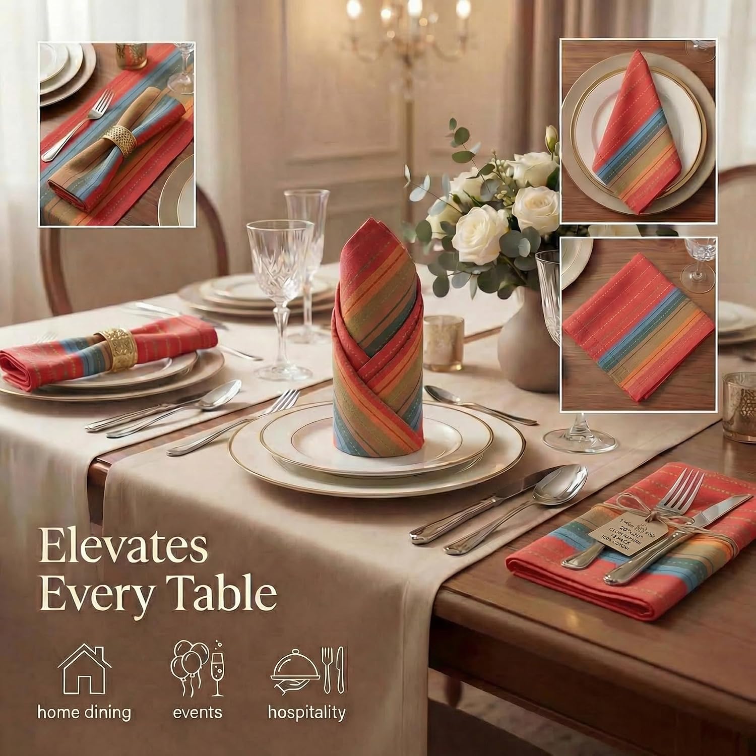 Urban Villa Red Stripe Cotton Napkins (12-Pack) Review - Thanksgiving 20x20 - Image 2