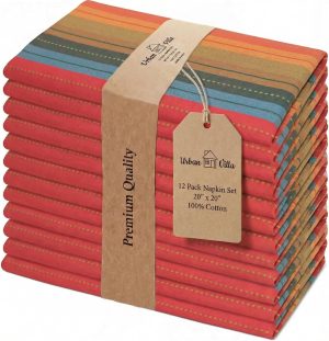 Urban Villa Cloth Napkins Cotton 20x20 (Set of 12) Red Stripes