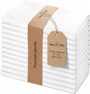 Urban Villa Cloth Napkins Cotton 20x20 (Set of 12) White