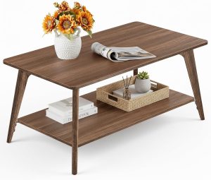 VASAGLE MAEZO Collection - Coffee Table, 2-Tier Center Table with Storage, Tapered Legs, Curved Transitions, 21.7 x 39.4 x 17.7 Inches, Easy to Assemble, for Living Room, Chestnut Brown ULCT249KX01S
