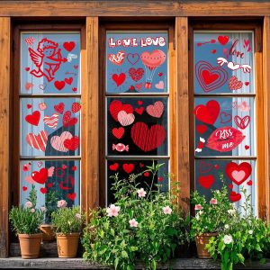 9 Sheets Valentines Window Clings, Valentines Day Decorations Heart Decor | Valentine Red Heart Stickers Window Decals for Home Office Classroom, Cute Cupid Spring Decor for Indoor Party Date Nights