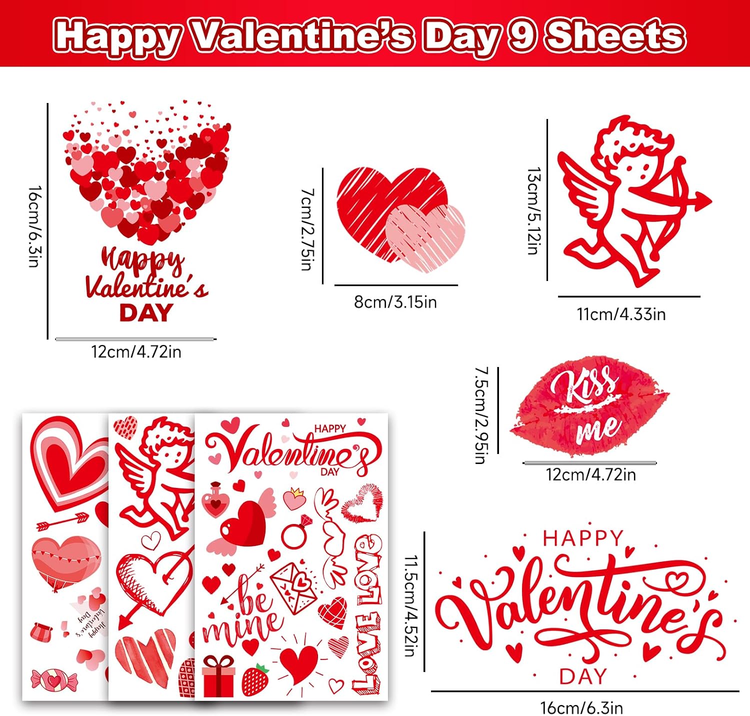Valentine Red Heart Window Clings & Cupid Decals for Home, Office, Classroom. - Image 2