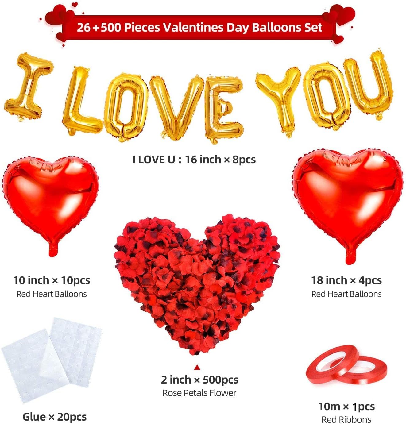 Valentine's Day I Love You Heart Balloon Kit & Rose Petals - Image 2