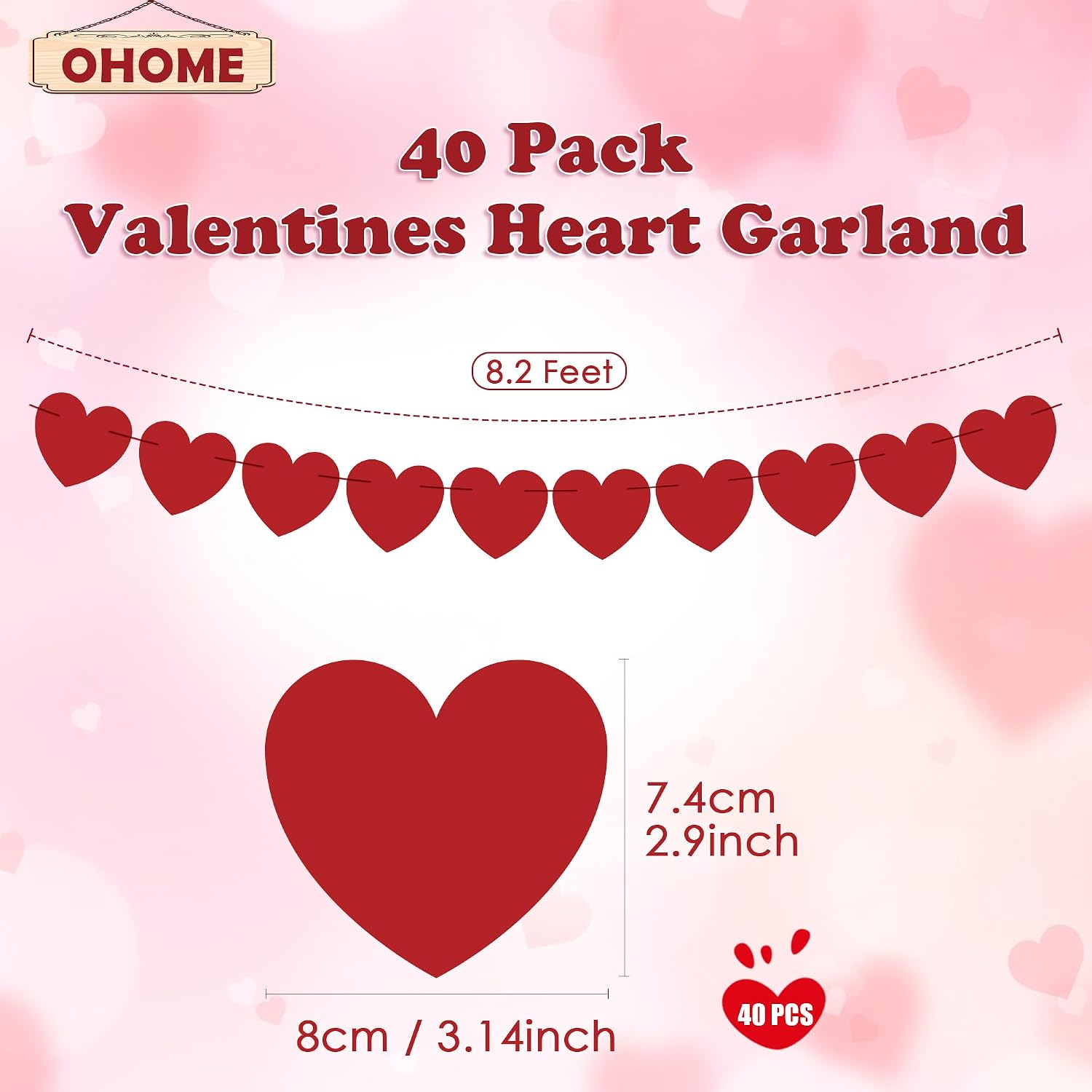 Valentines & Galentines Decor Kit: Banner, 40 Red Heart Garland, Backdrop. - Image 2