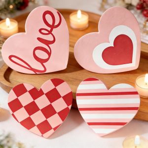 Valentines Day Decorations Wooden Signs，Heart Shaped Decor for Galentines,Romantic Valentines Day Decortions for Home,Tiered Tray,Shelf,Mantel,Party in 4 Styles