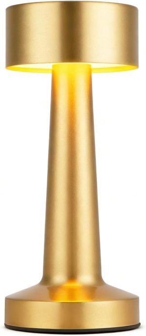 HPUFKOT Portable LED Table Lamp, 3-Levels Brightness Metal Desk Lamp,3 Color Touch Control RechargeableLamp, Ideal Bedside Lamp for Nightstand, Bedroom,Living Room (Light Golden)