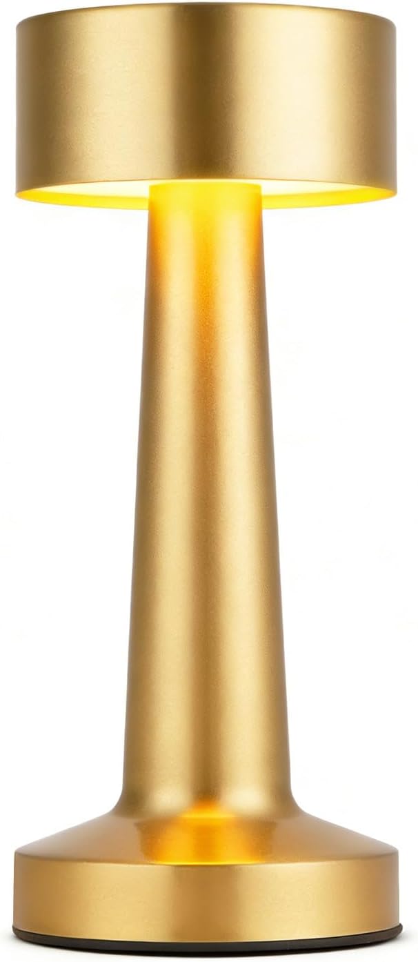 HPUFKOT Portable LED Table Lamp, 3-Levels Brightness Metal Desk Lamp,3 Color Touch Control RechargeableLamp, Ideal Bedside Lamp for Nightstand, Bedroom,Living Room (Light Golden)