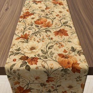 Fall Decor - Vintage Autumn Pumpkin Floral Table Runner | Fall Decorations for Home Indoor Outdoor | Thanksgiving Friendsgiving Table Centerpieces Backdrop for Kitchen Dining Office