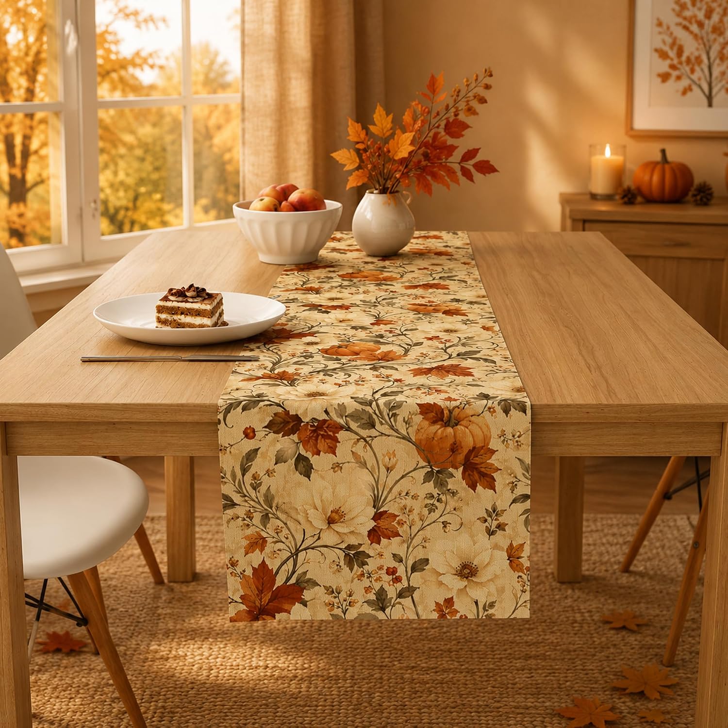 Vintage Autumn Pumpkin Floral Table Runner - Fall & Thanksgiving Decor. - Image 2