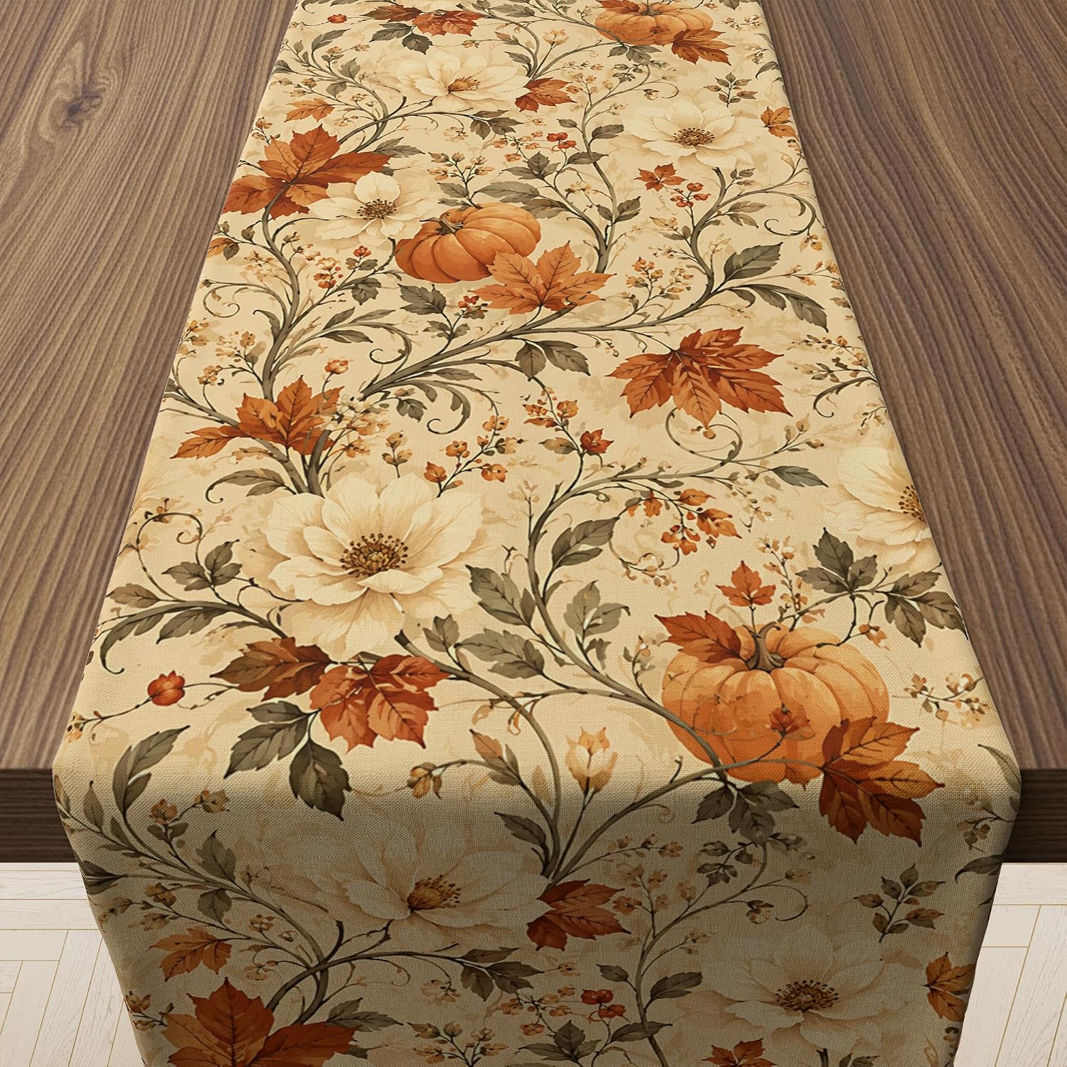 Fall Decor - Vintage Autumn Pumpkin Floral Table Runner | Fall Decorations for Home Indoor Outdoor | Thanksgiving Friendsgiving Table Centerpieces Backdrop for Kitchen Dining Office