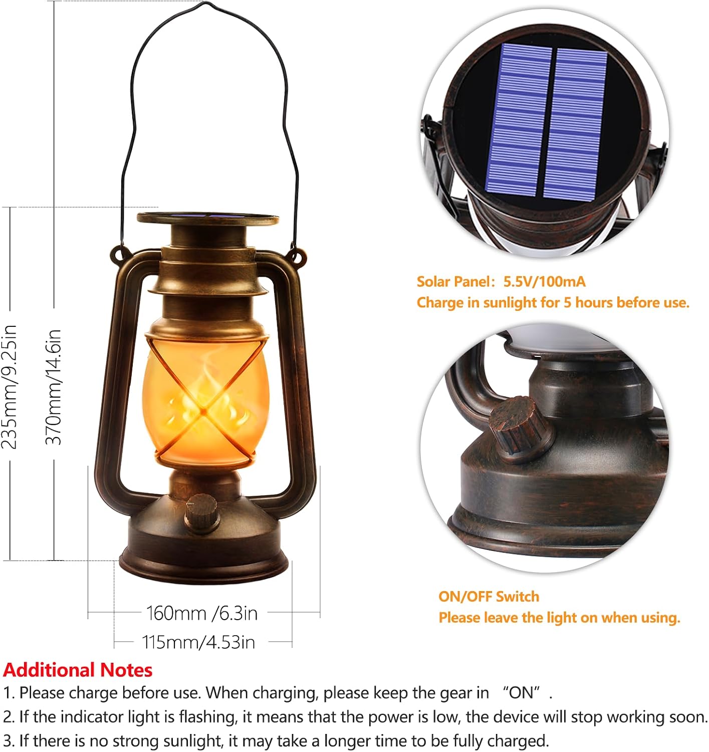 Vintage Bronze Solar Flickering Flame Lanterns (2-Pack) - Waterproof Outdoor LED - Image 2