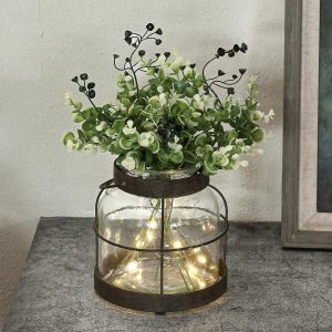 Vintage Glass Farmhouse Vase, Rustic Lantern Decor with Plants Flowers Lights Vintage Style Vases for Home Decor Floral Arrangement Hostess Gift