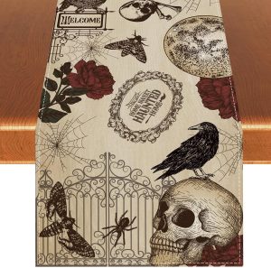 Rvsticty Vintage Halloween Table Runner,Gothic Decorations for Home Decor | Packing List:1 pc Table Runner Size:13×72 Inches; Material:100% Polyester; Perfect for Home Kitchen Dining Room Table Decor
