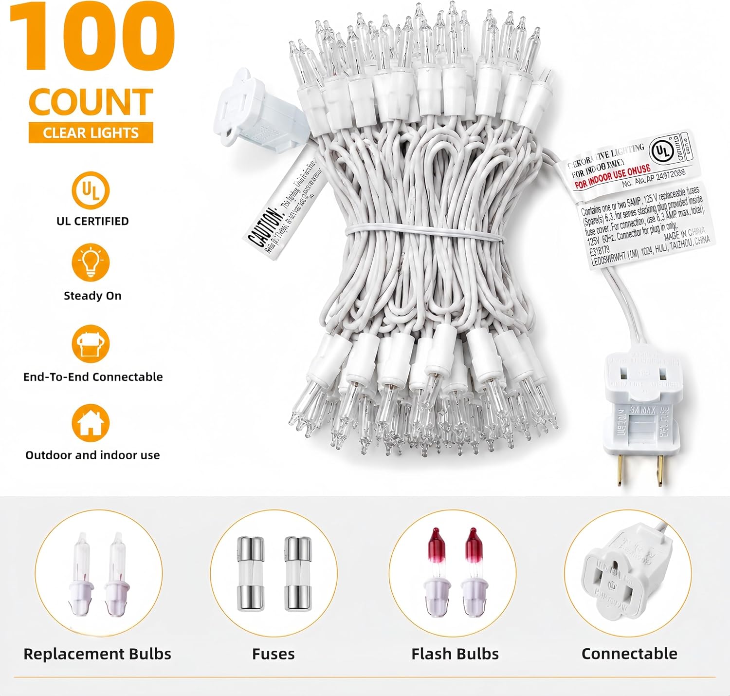 Warm White 100-Bulb UL Incandescent String Lights. 21ft, Connectable, Indoor/Outdoor. - Image 2