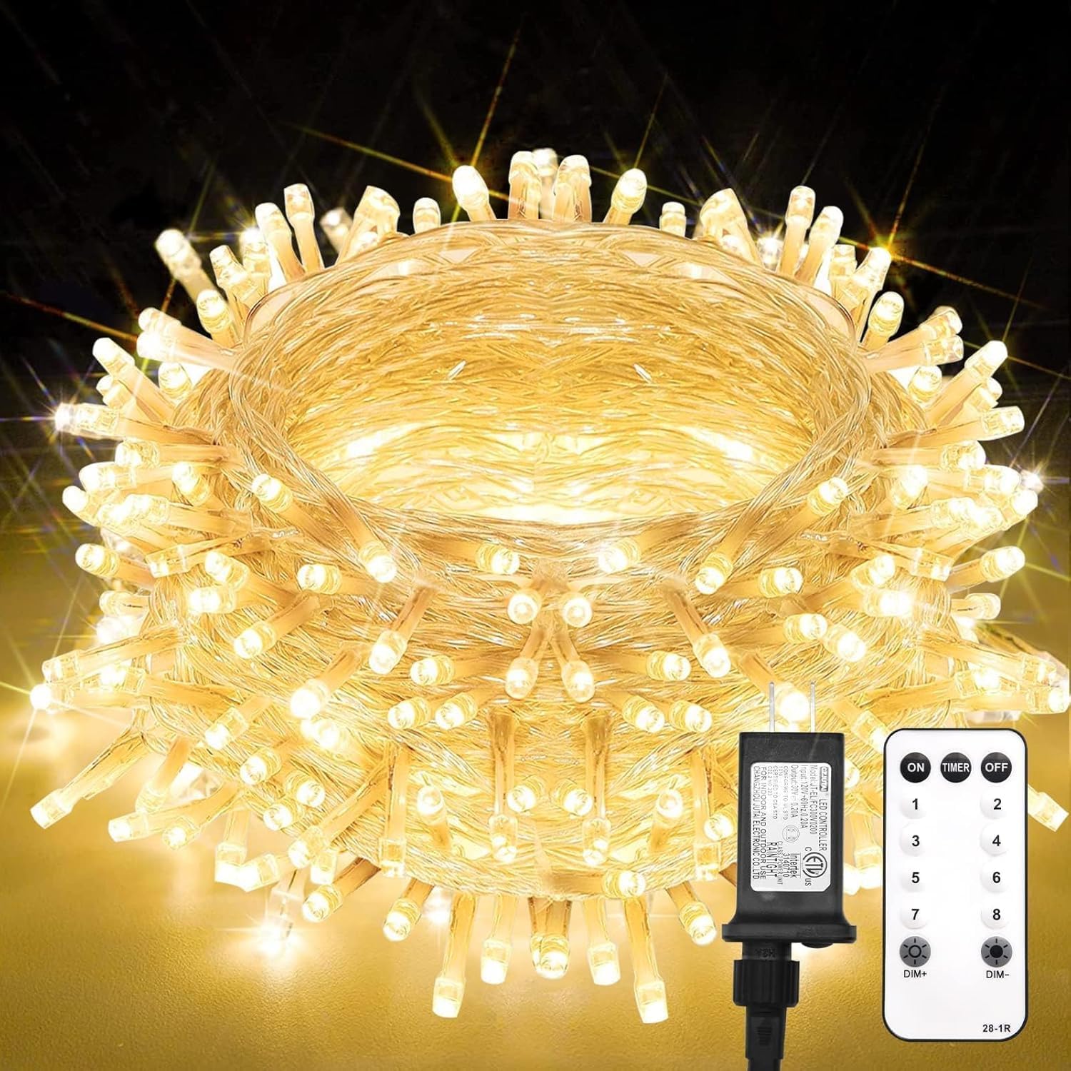 String Lights Indoor Plug in 100 LED Christmas Lights Warm White | 33ft Outdoor Lights with Remote Timer 8 Modes Fairy Classroom Lights for Bedroom Dorm Xmas Tree Wedding Waterproof