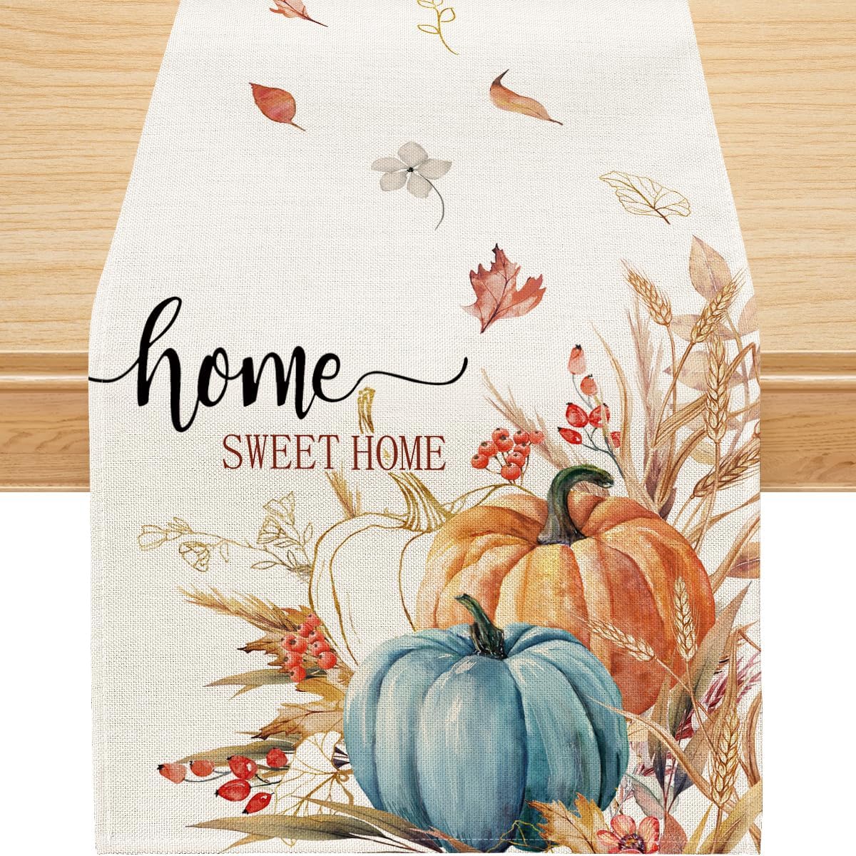 Siilues 220 GSM Fall Table Runner 13x72 Inch Home Party Decor | Watercolor Pumpkins Leaves Sweet Home Seasonal Autumn Thanksgiving Holiday Farmhouse Vintage Kitchen Dining Table Decorations