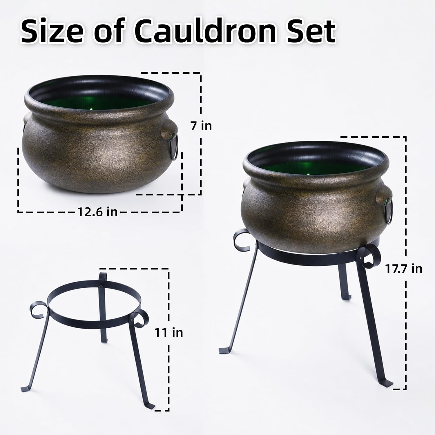 Weatherproof Outdoor Witch Cauldron Stand & Green Light Decor (63 chars) - Image 2