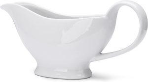 White Gravy Boat, 8.5 oz Ceramic Gravy Jug, Small Sauce Jug with Smooth Handle, Porcelain Sauce Boat for Salad Dressing, Broth, Cream, Milk