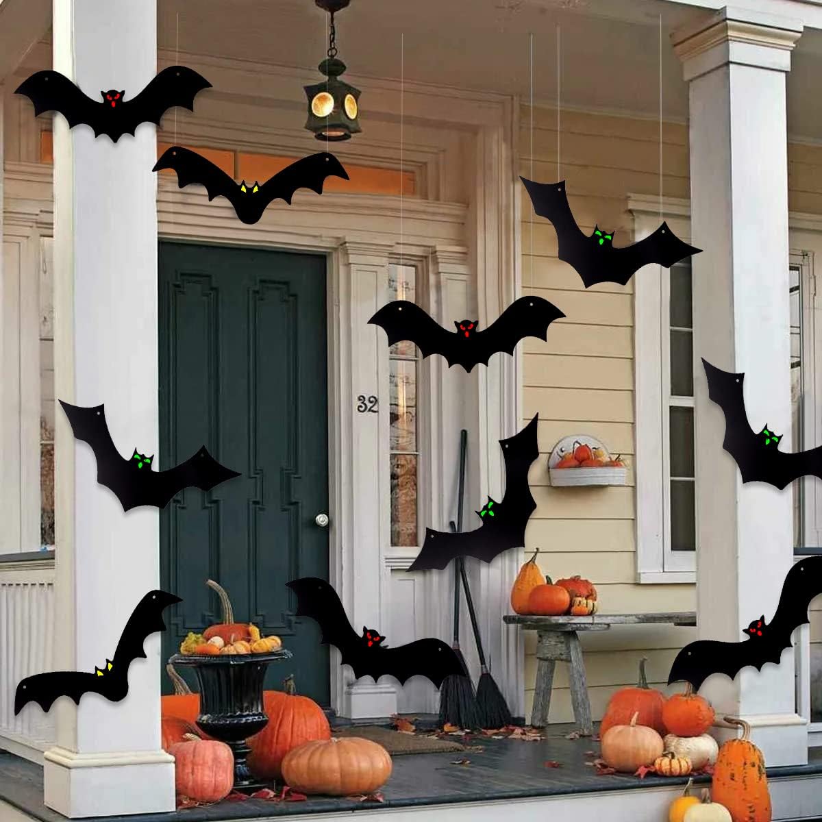 YUJUN Halloween Hanging Bats for 12PCS 3D Halloween Yard Outdoor Decoration | 3 Styles Realistic Scary Large Fake Black Hanging Flying Bat Spooky for Halloween Indoor Sign Lawn Decorations