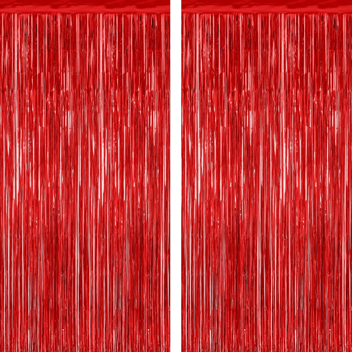 ZATAYE 2 Pack Red Foil Curtain Backdrop Birthday Party Decorations | Red, Metallic Foil, 3.28 x 7.05 FT, Tinsel Backdrop, Foil Curtain Streamer, Valentines Christmas Party