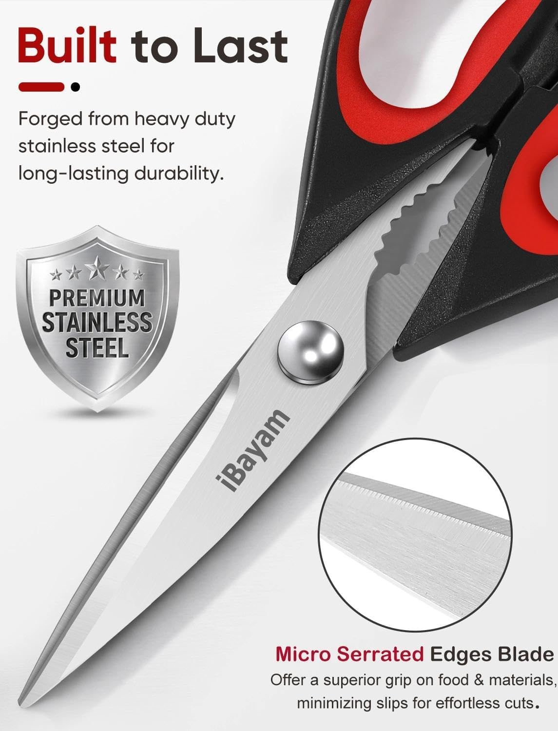 iBayam Review: 2-Pack Heavy Duty Kitchen Shears with Sheath. Ultra-Sharp, Comfort Grip. - Image 2