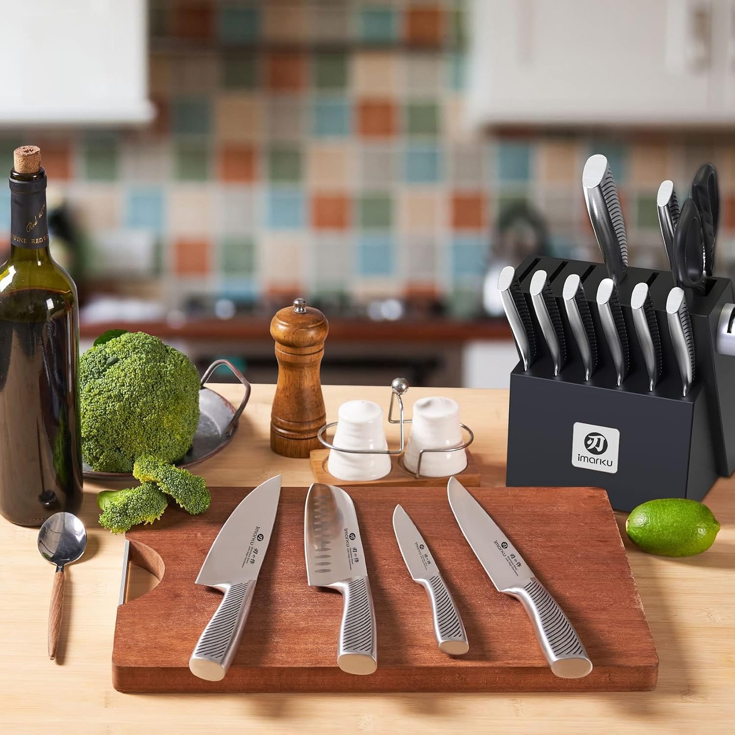 imarku 14 pc high carbon ss knife set review sharpener full tang dishwasher safe.jpg