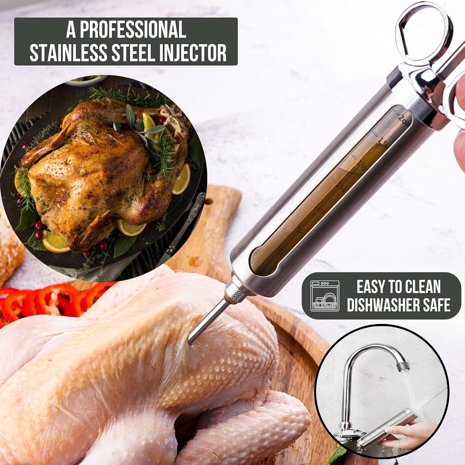<p><strong>Pro Turkey Injector Kit: 2oz SS, Leak-Proof. Includes Claws & Basting Brush.</strong></p> - Image 2