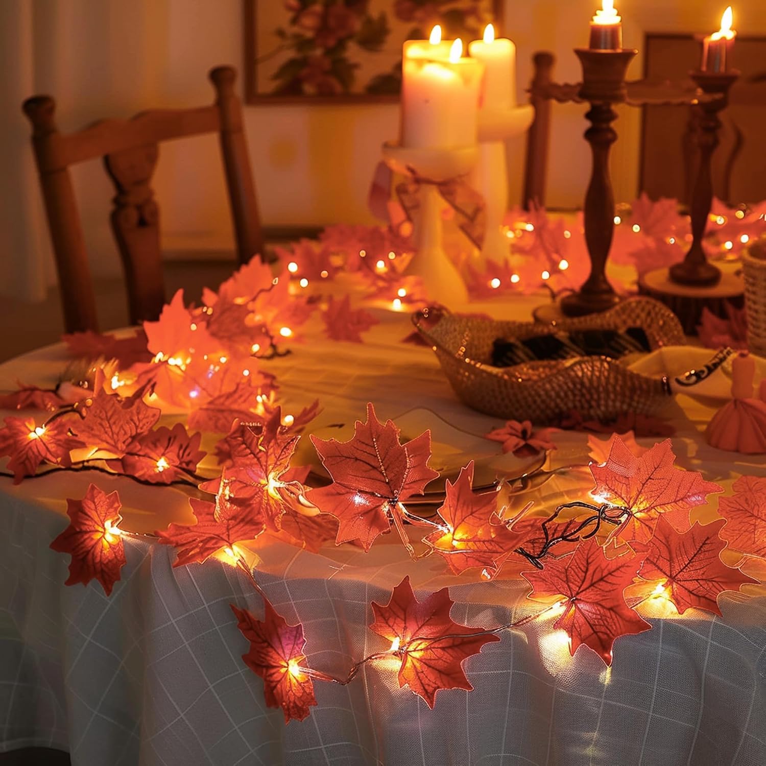2-Pack 20FT Battery Maple Leaf String Lights: 40 LED Fall Harvest Decor - Image 4
