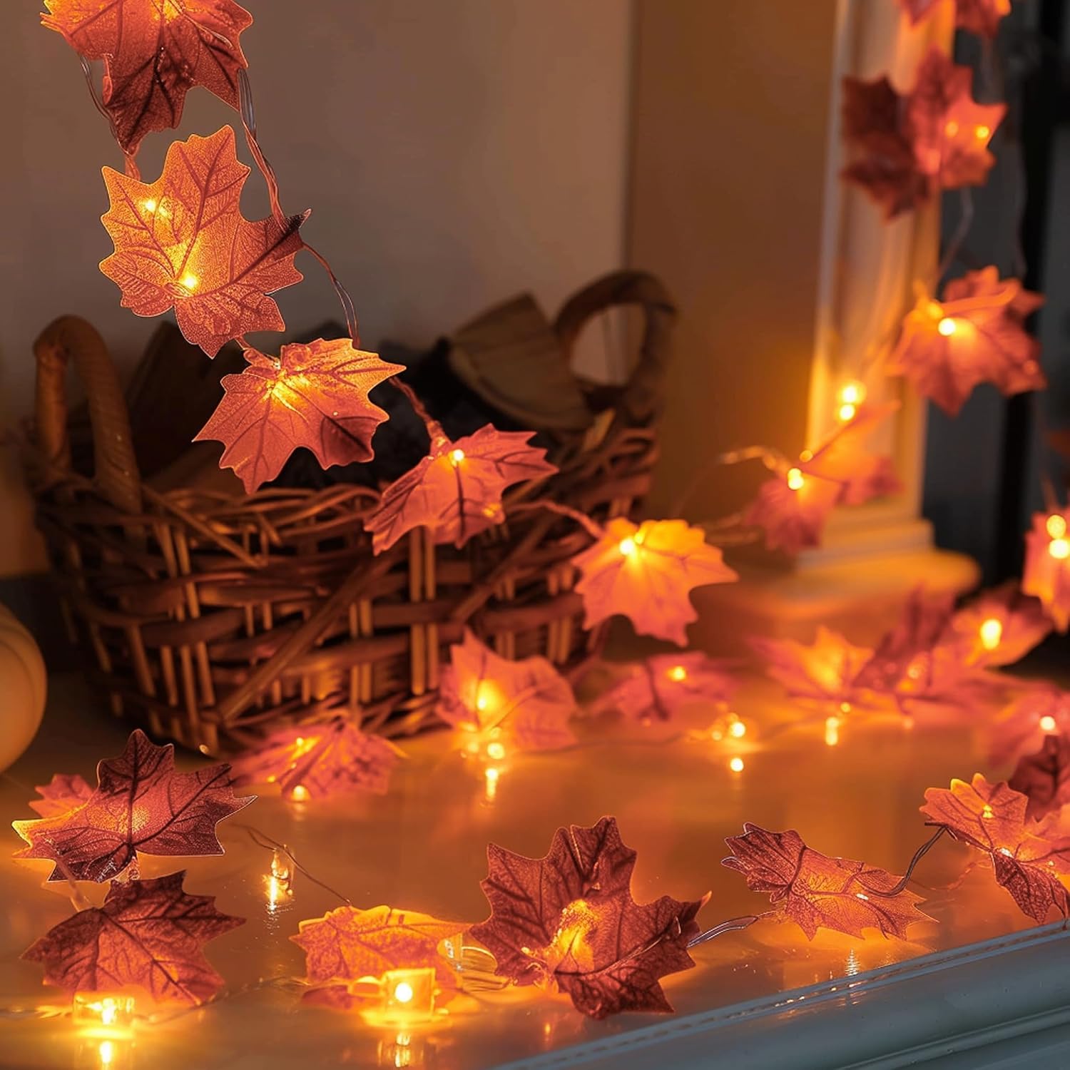 2-Pack 20FT Battery Maple Leaf String Lights: 40 LED Fall Harvest Decor - Image 7