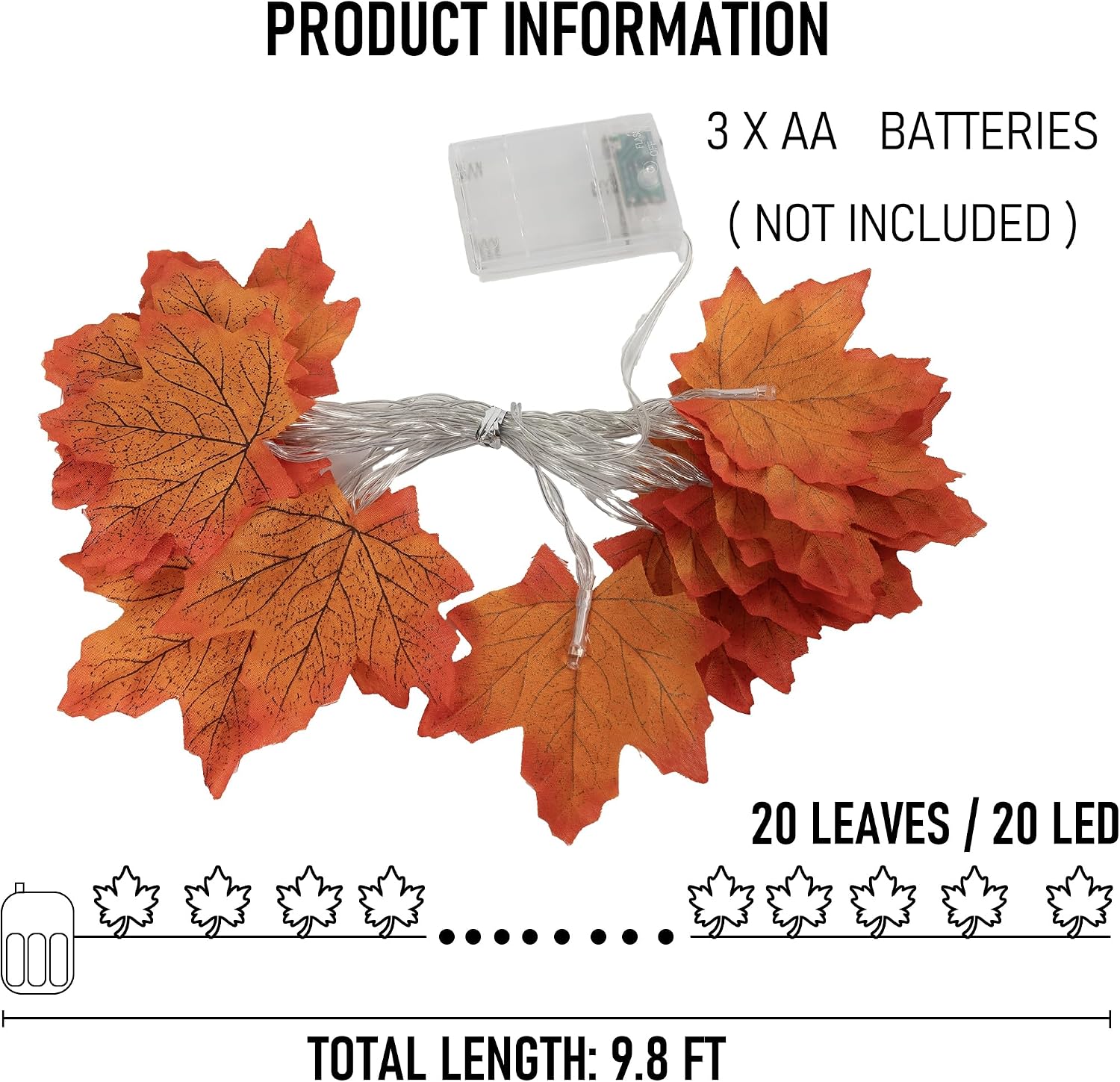 2-Pack 20FT Battery Maple Leaf String Lights: 40 LED Fall Harvest Decor - Image 2