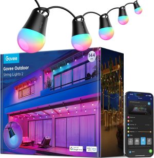 Govee Smart Outdoor String Lights 2, 144ft RGBIC Patio Lights with 45 Bulbs