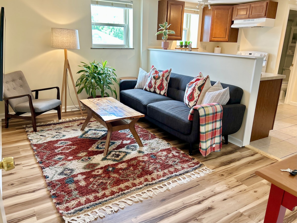 Airy living room with area rug