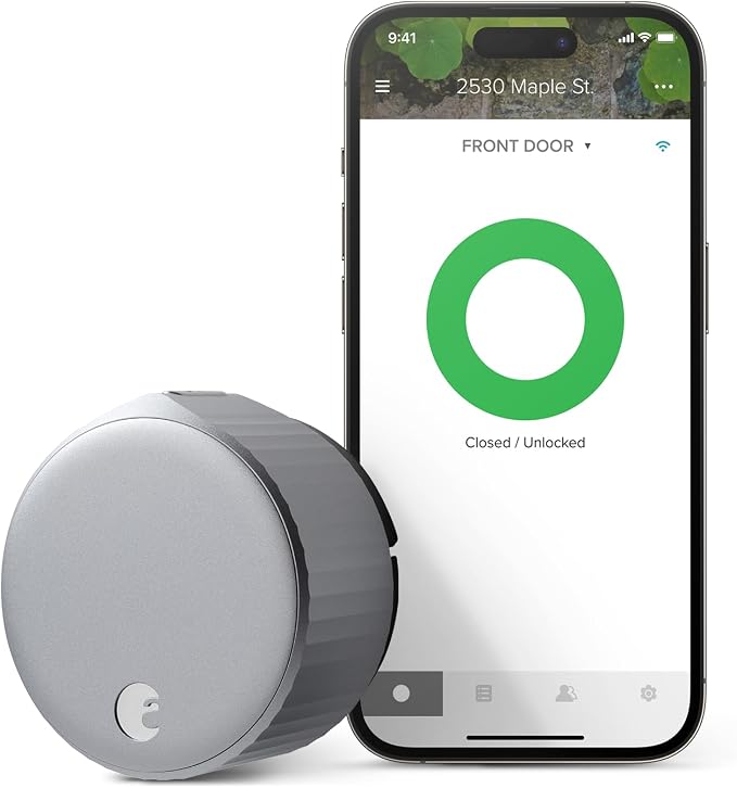August Wi-Fi Smart Lock 4th generation in silver with smartphone app – real product photo