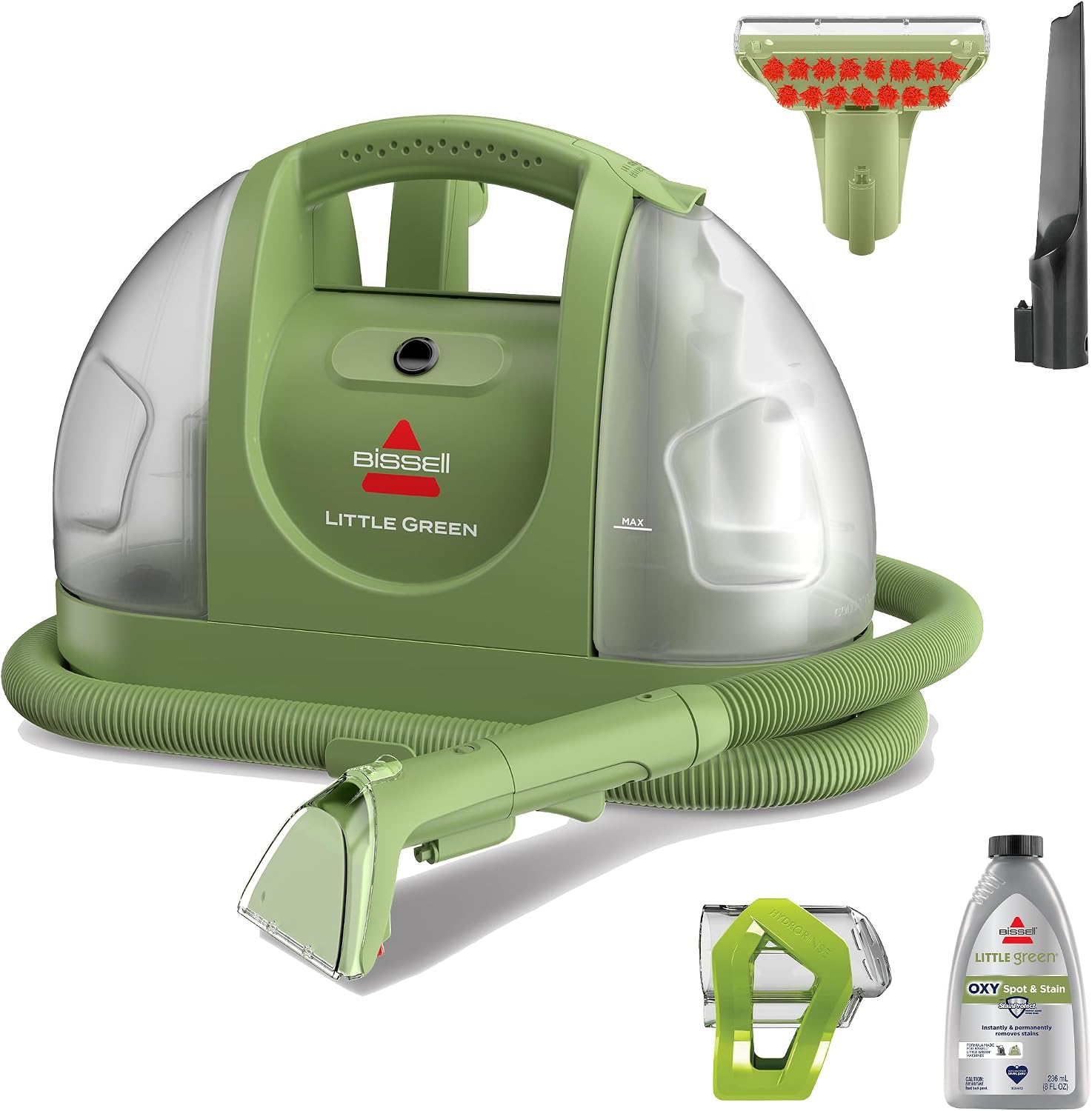 Bissell Little Green portable upholstery cleaner for cleaning a microfiber couch with a W or WS tag