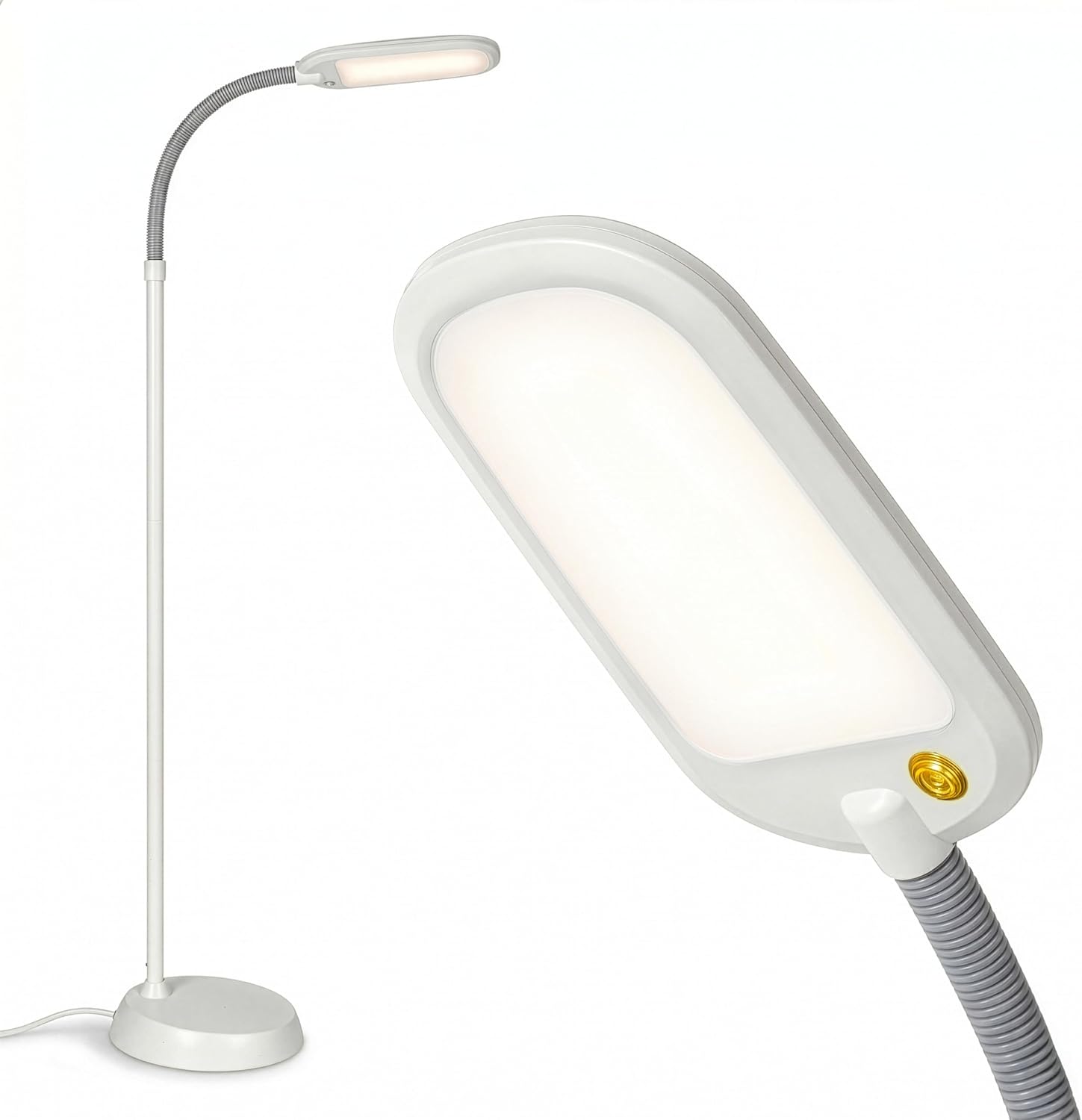 Brightech Litespan LED reading floor lamp real product photo, white gooseneck lamp