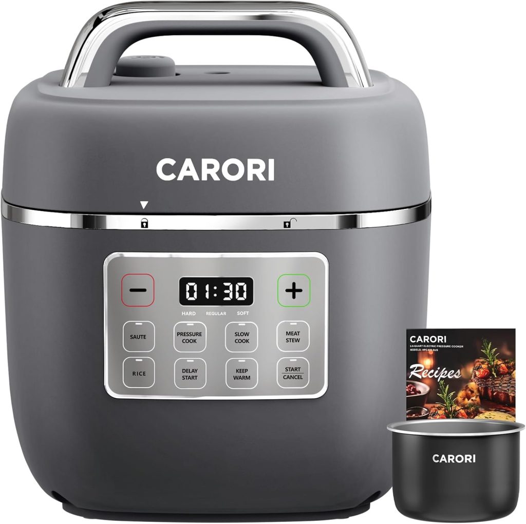 Carori 3 quart 8-function electric pressure cooker gray compact front view