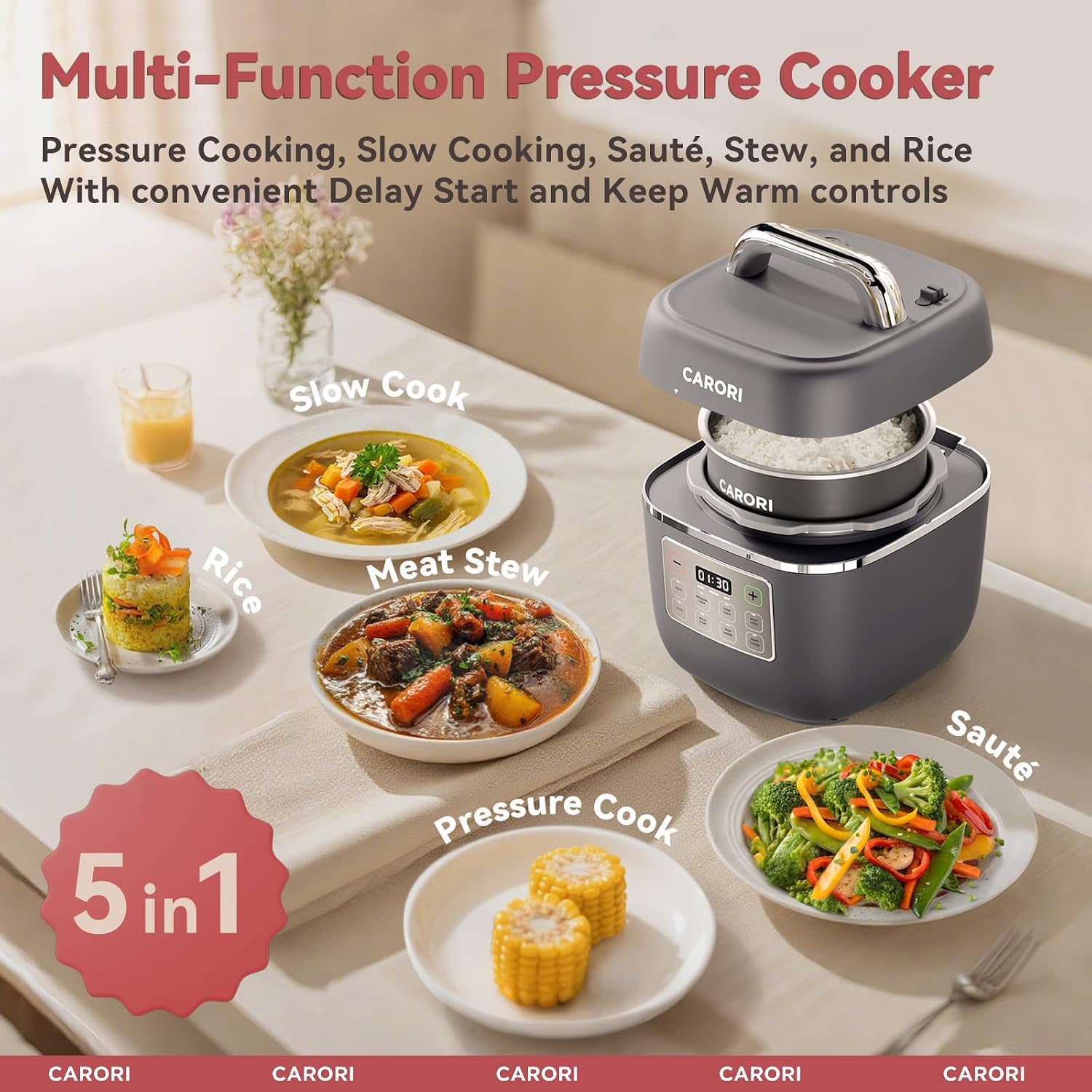 CARORI 3 quart pressure cooker detail view