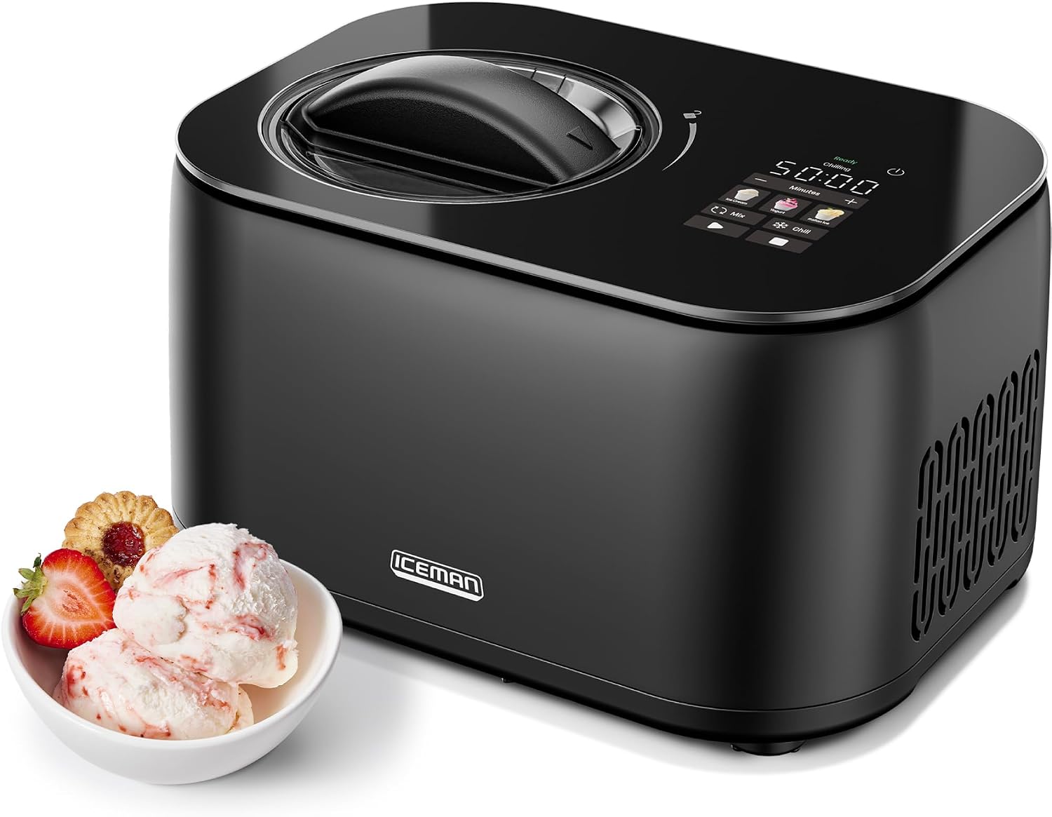 Iceman by Chefman Trio compressor ice cream maker on a counter