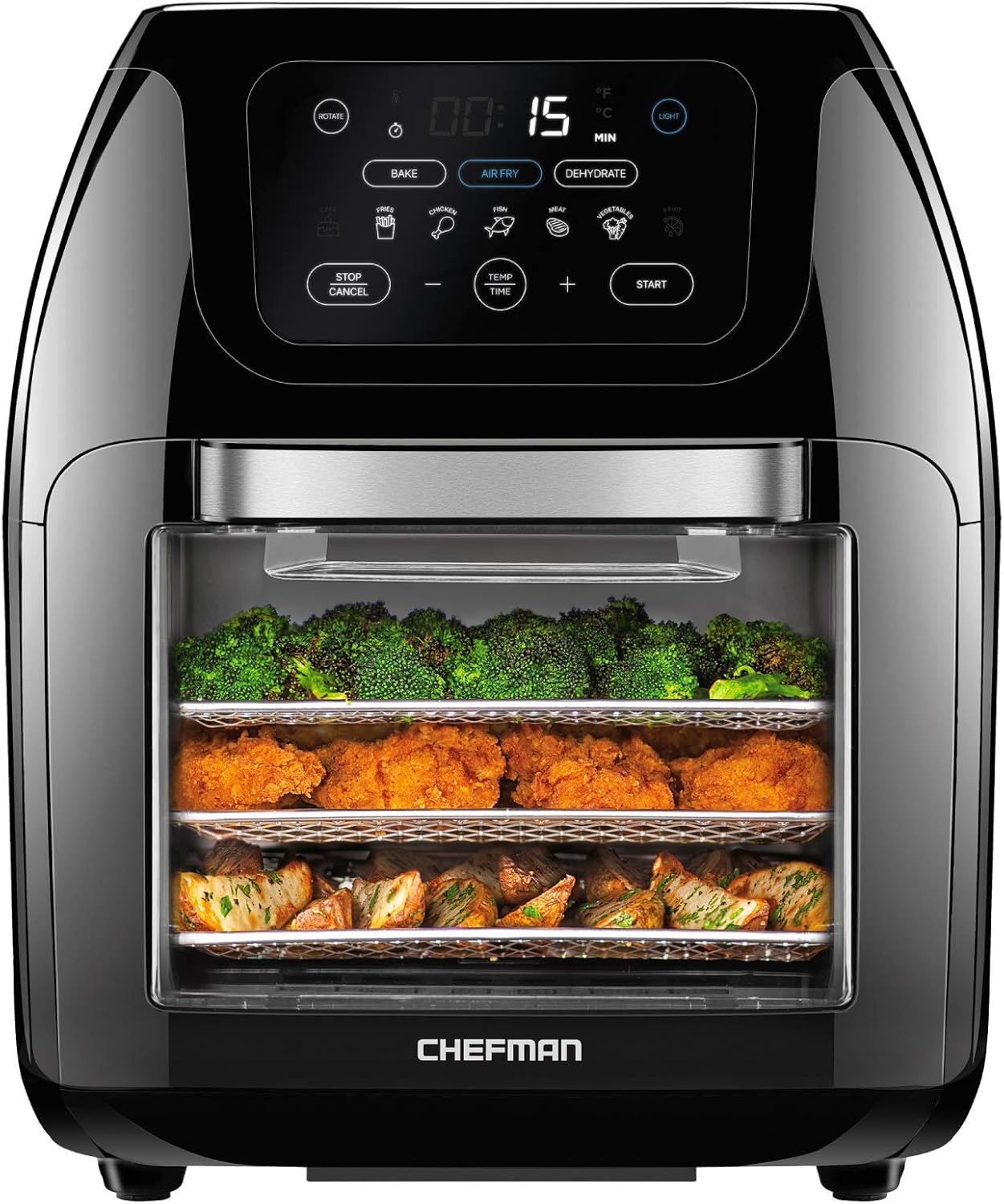 Chefman multifunctional digital air fryer oven with rotisserie and window