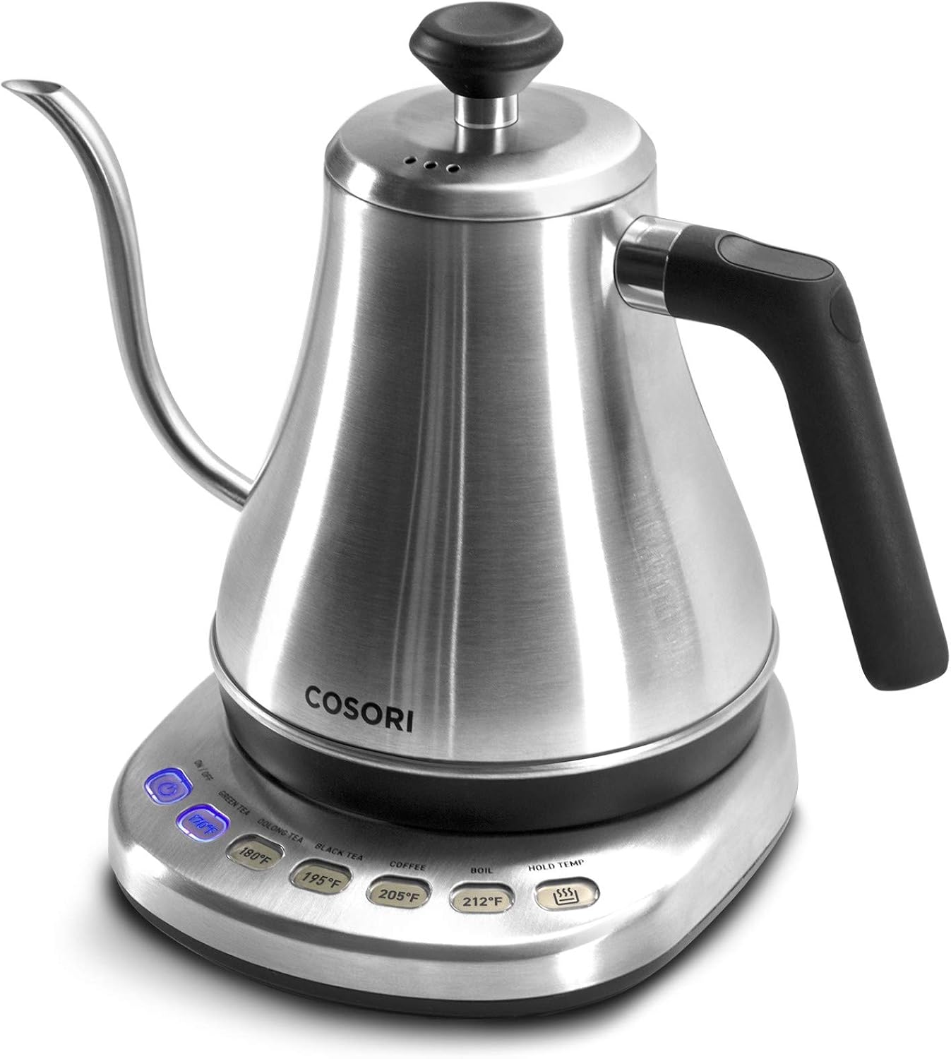 COSORI electric gooseneck kettle with temperature control real product photo, silver