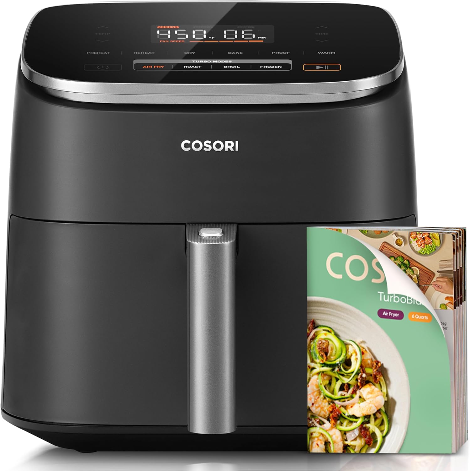 Cosori TurboBlaze 6 quart air fryer with PFAS-free ceramic coating in dark gray