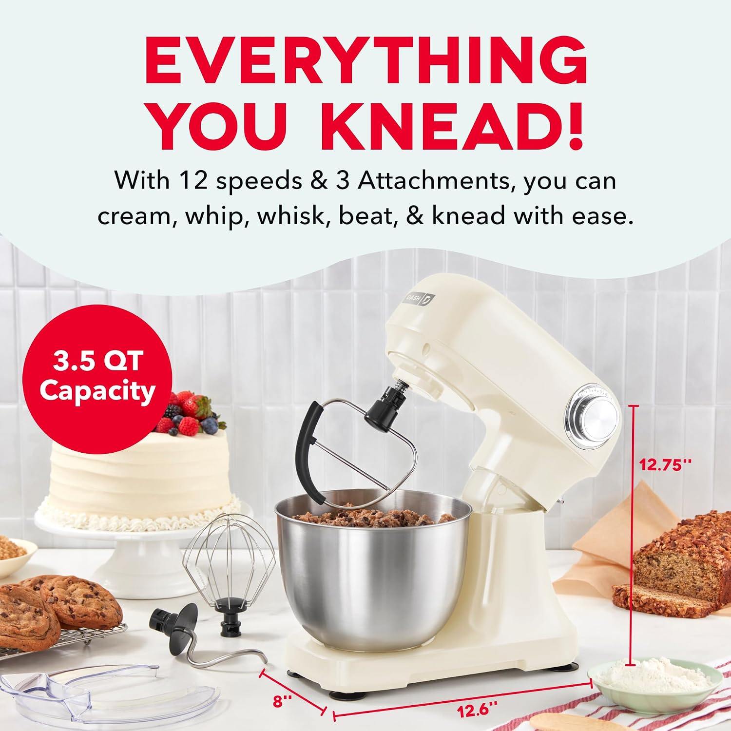 Dash 3.5 quart stand mixer detail view