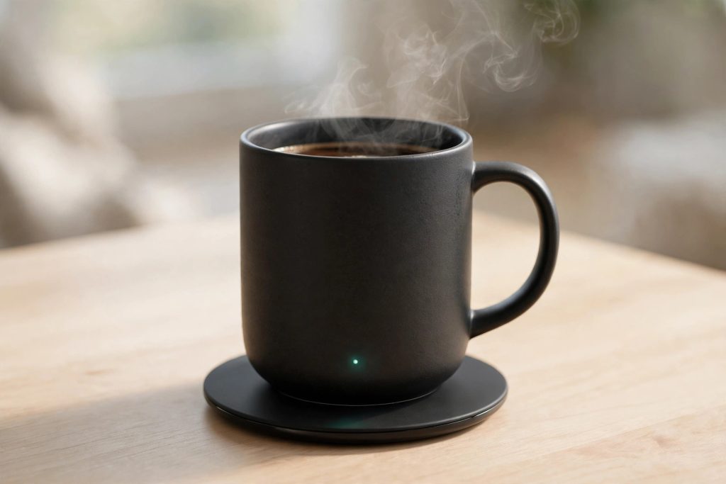 Ember Smart Mug 2 review – black heated temperature control coffee mug on charging coaster