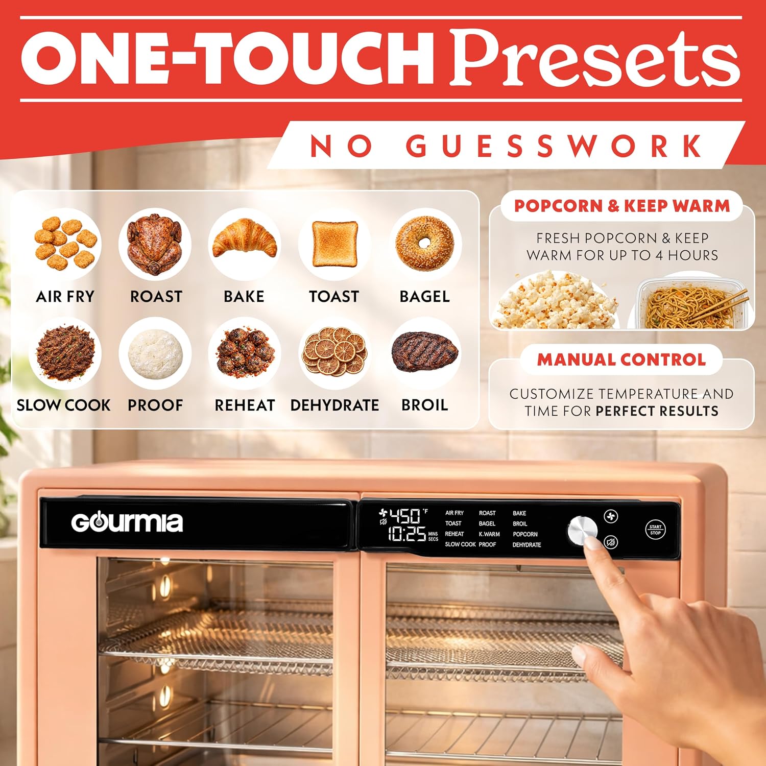 Gourmia French door air fryer oven with doors open