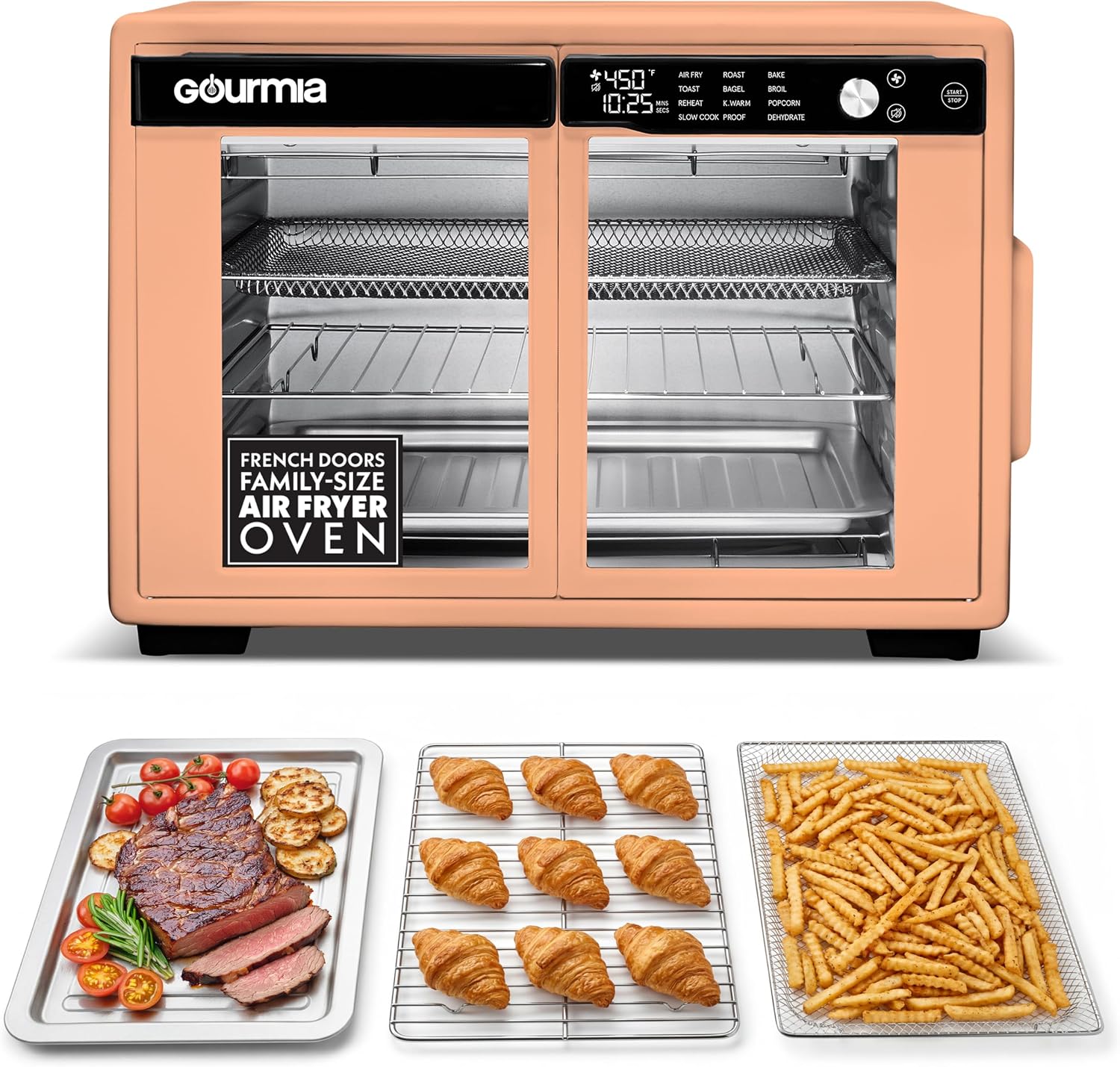Gourmia 37QT French door air fryer oven Peach