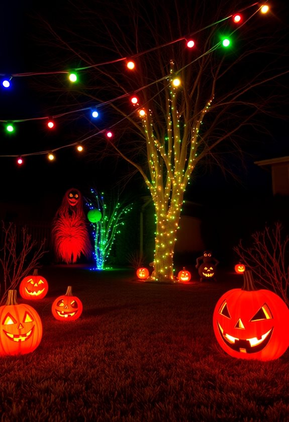Halloween lighting in a yard