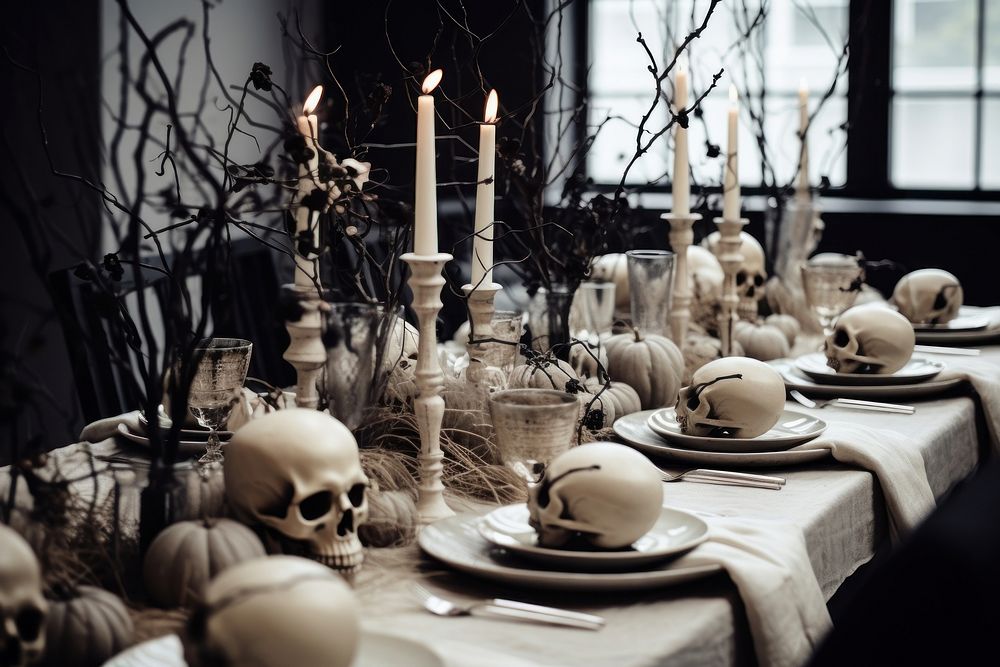 Halloween tablescape with pumpkins in three sizes