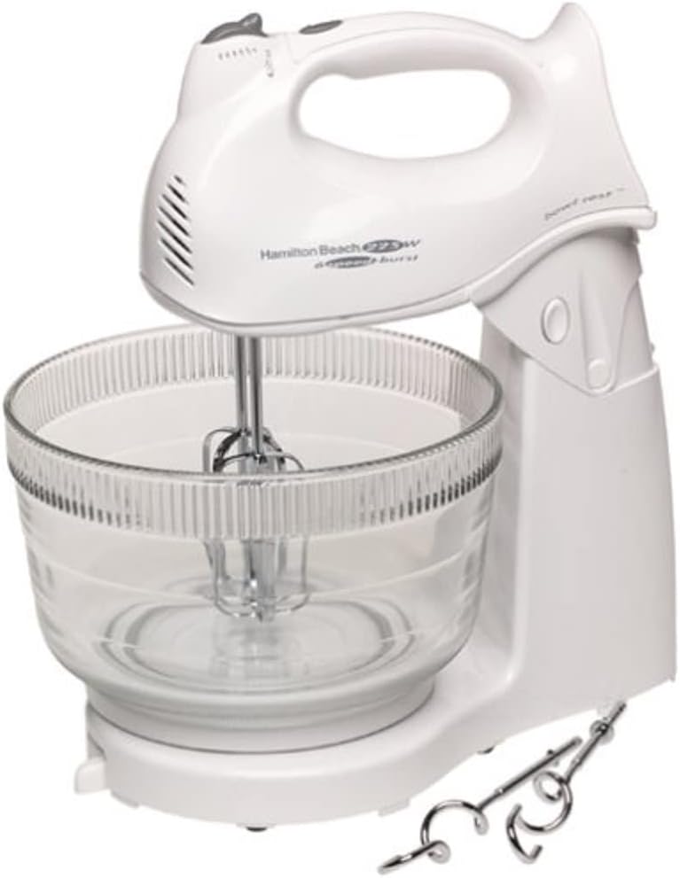 Hamilton Beach Power Deluxe 6 speed stand mixer white glass bowl