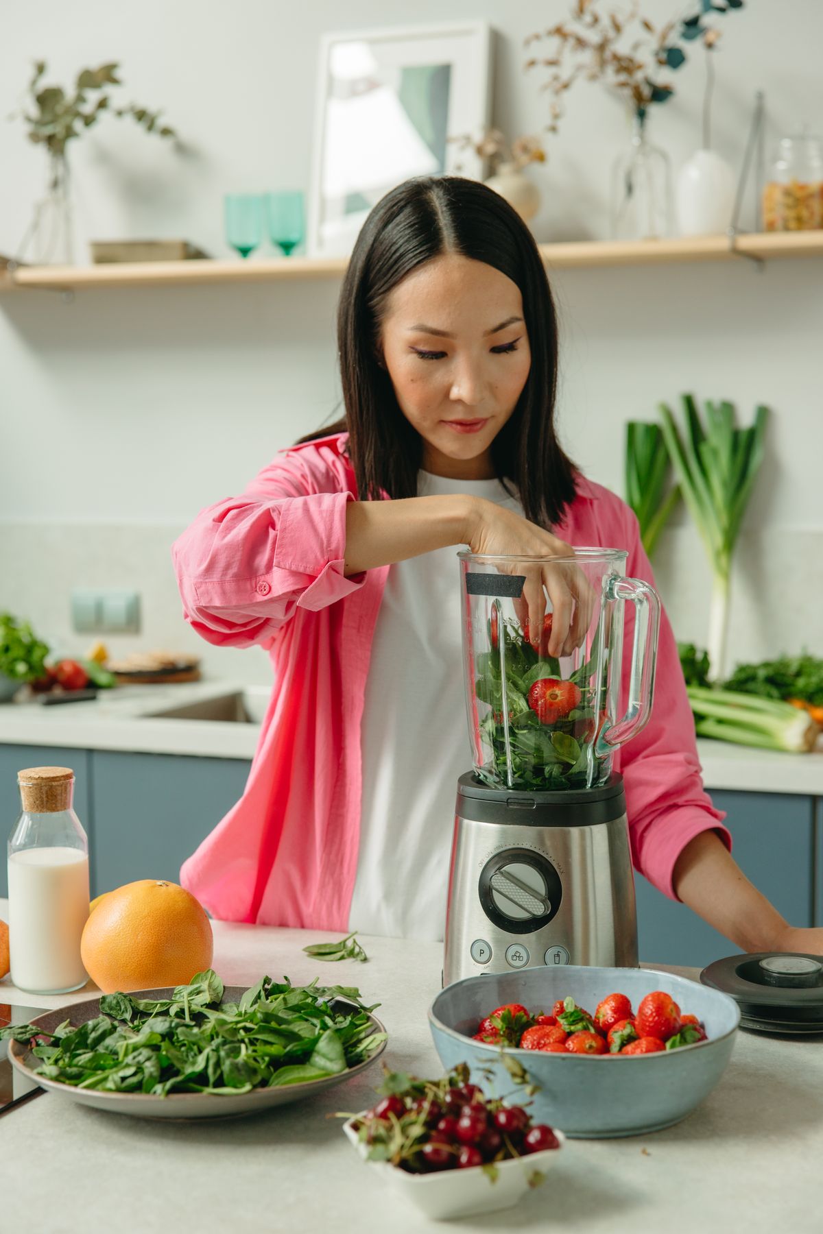 Fresh smoothies blended in a powerful countertop blender